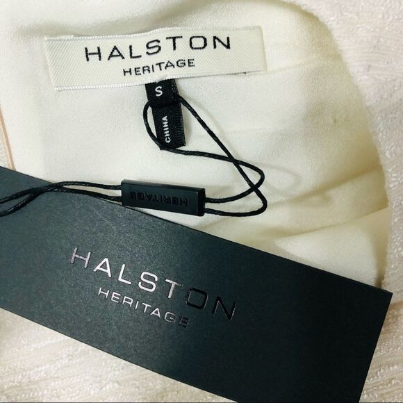 Halston Heritage Tweed Sleeveless Stretch Dress Twist Details Bone/Off-White - Picture 7 of 9
